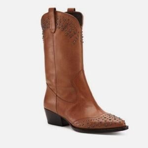 Botkier Tammy Western Cowgirl Glam Studded Leather Boot, Color Nut, Size 9